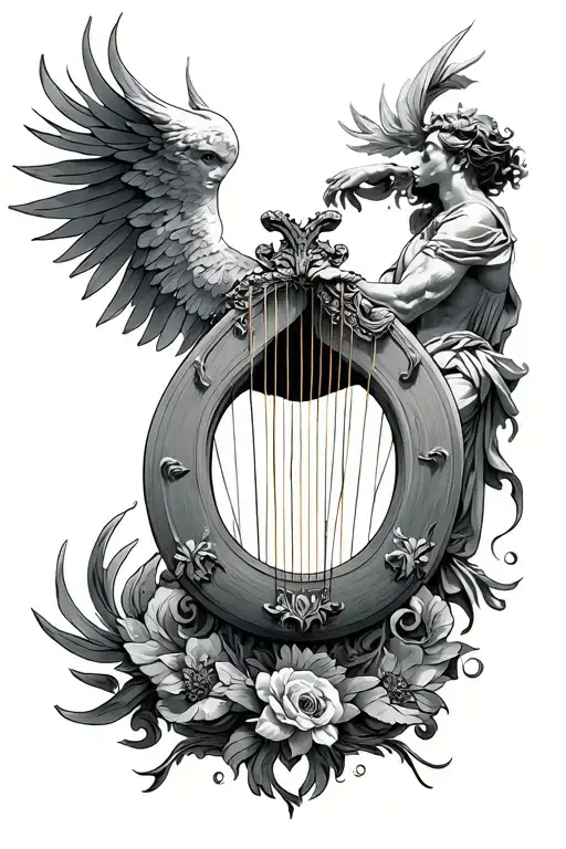 Lyre and apollo god tattoo design idea
