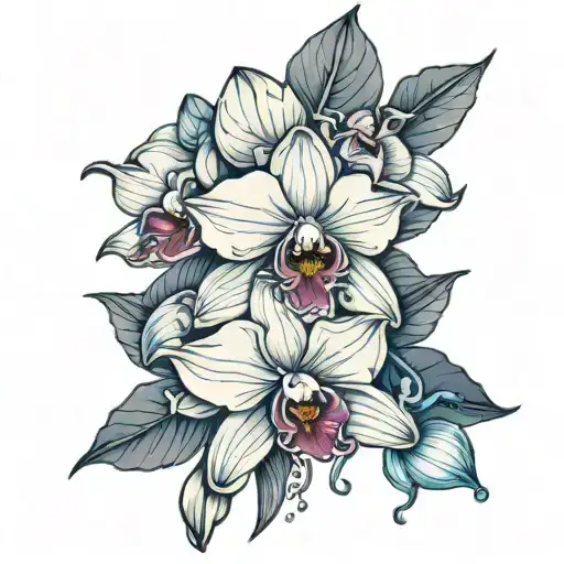 Ocean Breeze Orchid outline with purple and blue lines for filler tattoo design idea