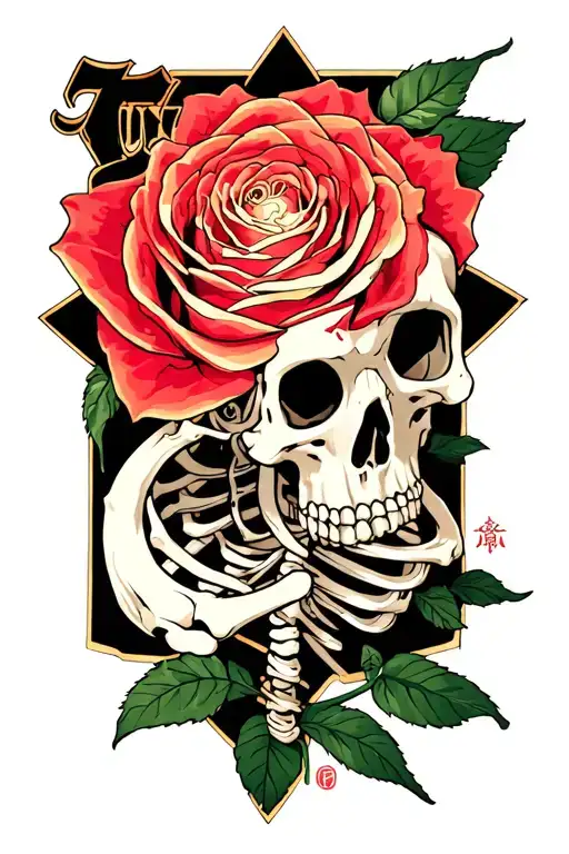 the word 'Tonz' a skeleton and Star transforming into a rose tattoo design idea