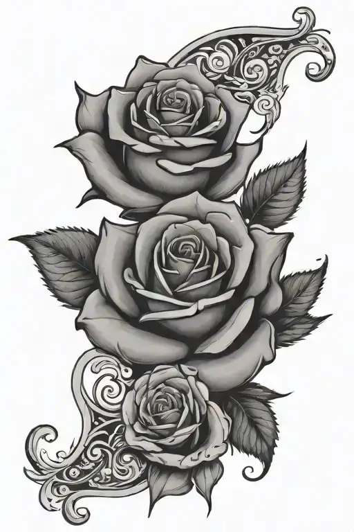 rose with the names jenson and hunter around it with the letters c and m somewhere  tattoo design idea