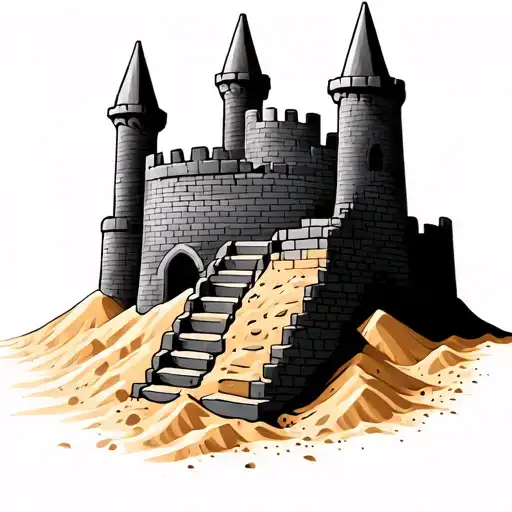 kids sand castle with stairs on pile of sand  tattoo design idea