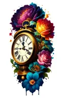 clock face surrounded tattoo design idea