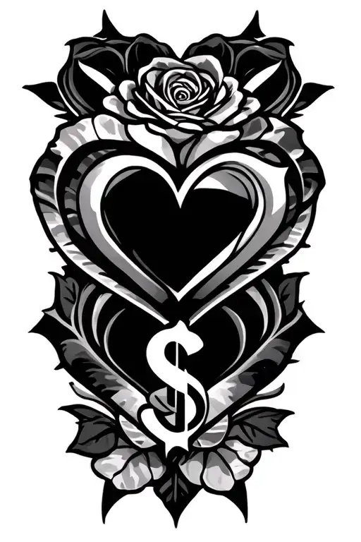tribal hearts diamonds roses cash signs intertwined tattoo design idea
