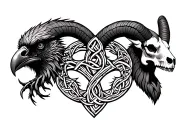 Celtic tree of life .a Celtic raven head on the left .a Celtic ram head on the right location of the skull tattoo design idea