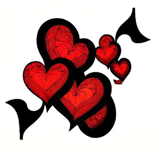 three hearts filled with I, G and F tattoo design idea