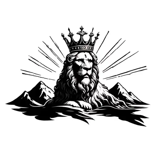 king lion with crown, Half Jesus Christ, eagle , mountain, Taurus, rays, river, Gabriel as a tattoo, inspired in spartan tattoo design idea