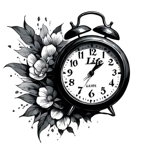 "Life" Alarm Clock tattoo design idea