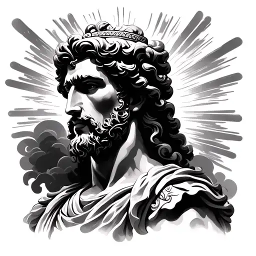 Greek god with rays and clouds tattoo design idea