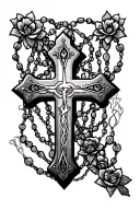 cross with rosaries intertwined tattoo design idea