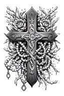 cross with rosaries intertwined tattoo design idea