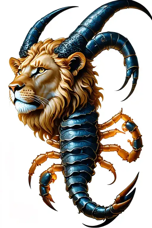 Löwenkopf as the main motif, zodiac sign lion, moon sign Capricorn, ascendant scorpion, date of birth Römisch 10.08.1992, tattoo design idea