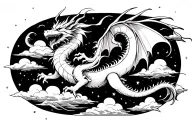 white dragon flying in the sky with stars and clouds tattoo design idea