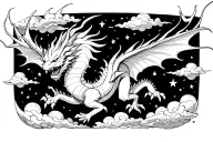 white dragon flying in the sky with stars and clouds tattoo design idea
