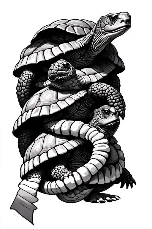 3 turtles with colon cancer ribbon wrapped loosely tattoo design idea