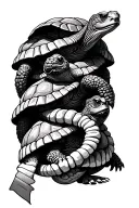 3 turtles with colon cancer ribbon wrapped loosely tattoo design idea