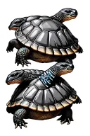 3 turtles with colon cancer ribbon wrapped loosely tattoo design idea