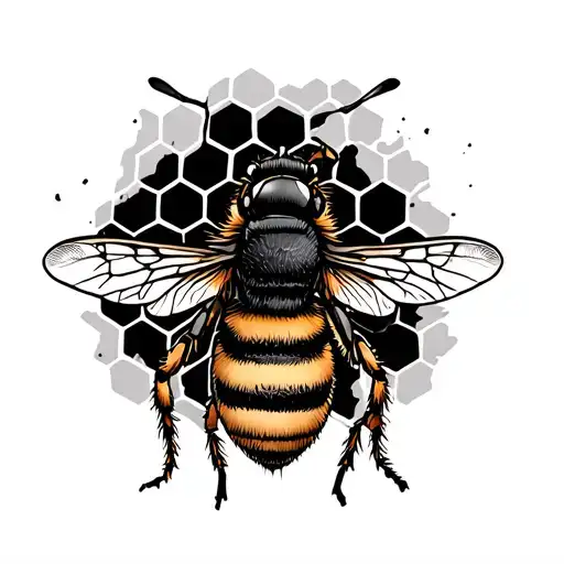 honeycomb and bee surrounded tattoo design idea