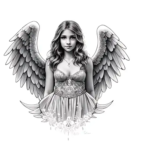 In memory of my daughter Kaylee with wings protecting over her older sisters Cassandra and Ashley tattoo design idea