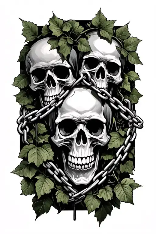 skulls and chains with poison ivy vines tattoo design idea