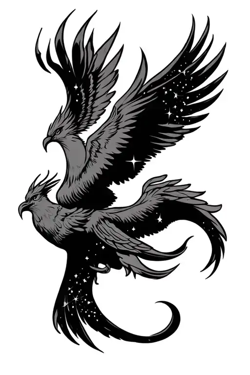 Aquarius constellation with pheonix rising tattoo design idea