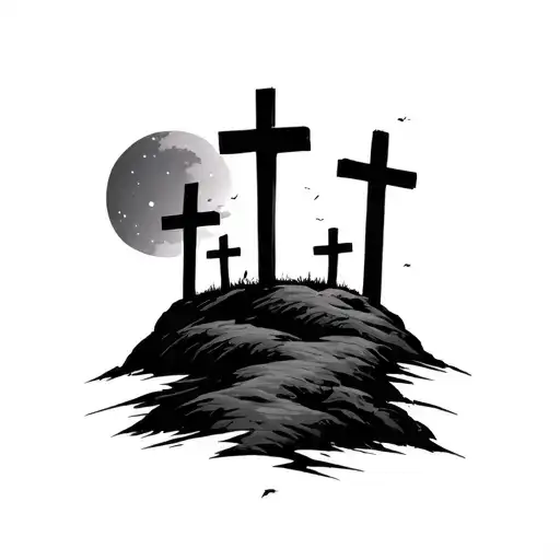 3 crosses on the hill dark sky tattoo design idea