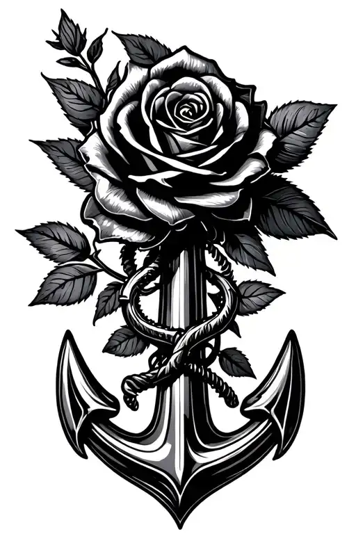 anchor and black rose tattoo design idea