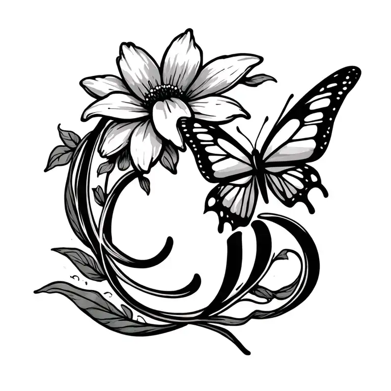 cursive Cj with flower blooming from the end of the J and a letter B that looks like a butterfly tattoo design idea