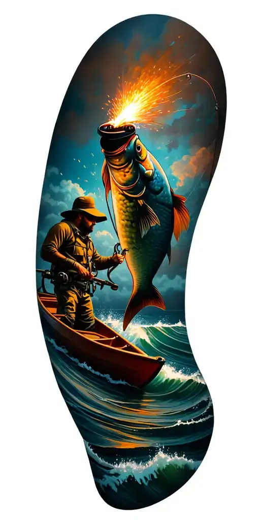 ocean theme with kayaing fishing and welding torch tattoo design idea