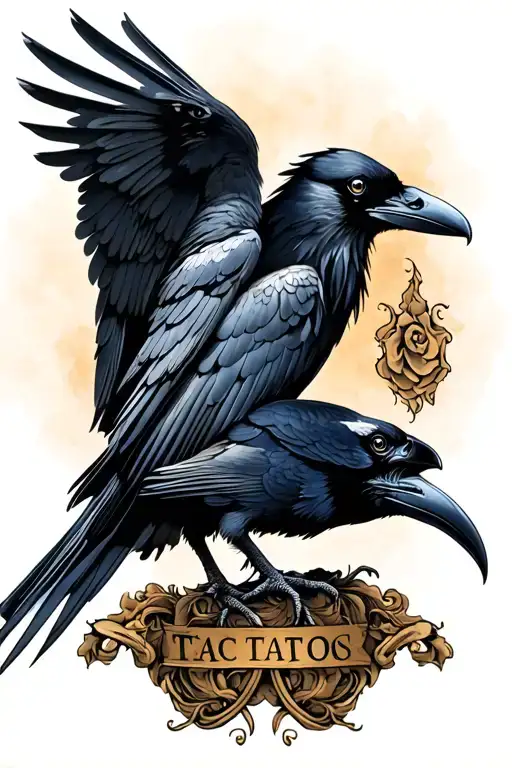 A strong raven embraces a weak bird tattoo design idea