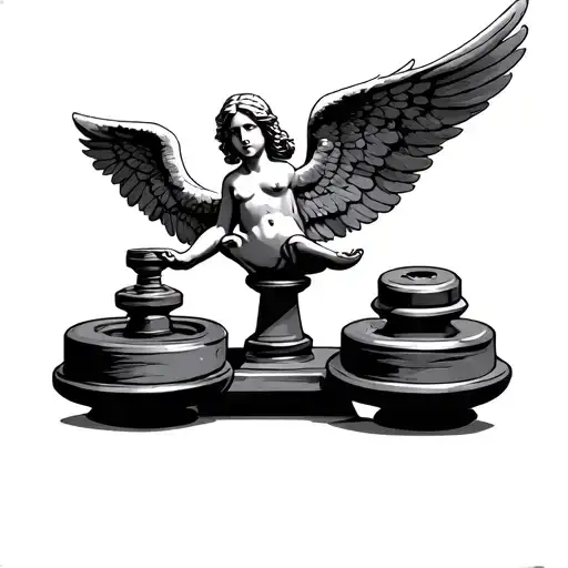 old scale weights between good and bad angel tattoo design idea