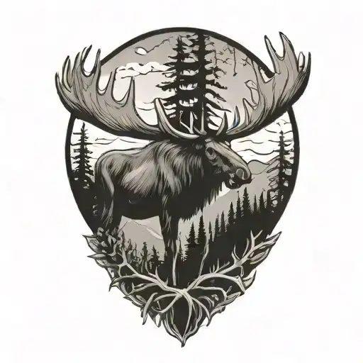 moose antlers tree tattoo design idea