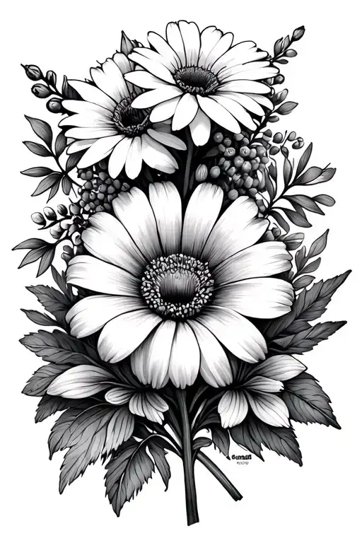 Bouquet of birth flowers for March, April, May and June tattoo design idea