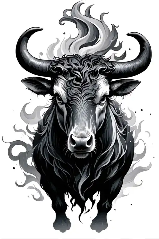 oriental fire ox cloud tattoo design idea