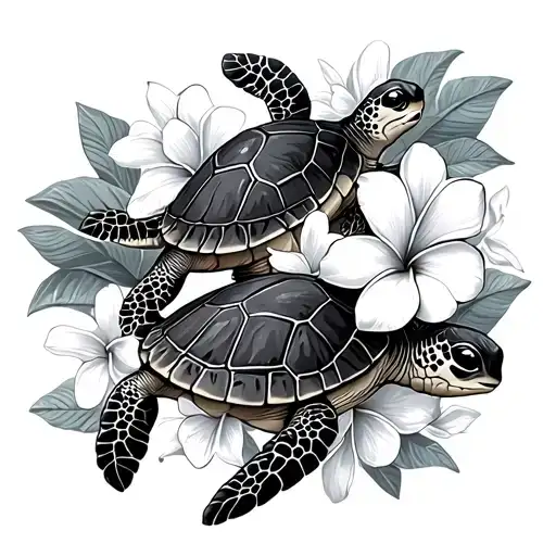 Plumeria flowers with sea turtles tattoo design idea