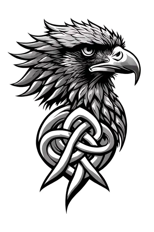 celtic knot intertwined hawk head profile  tattoo design idea