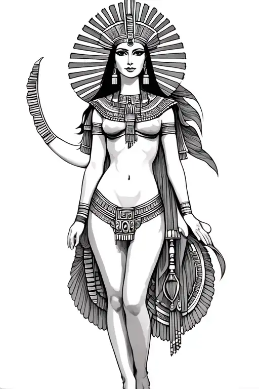 Cleopatra egyptian goddess full body with bangs tattoo design idea