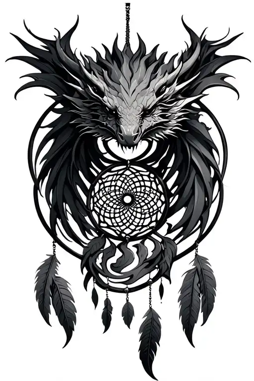 fire dragon dream catcher tattoo design idea