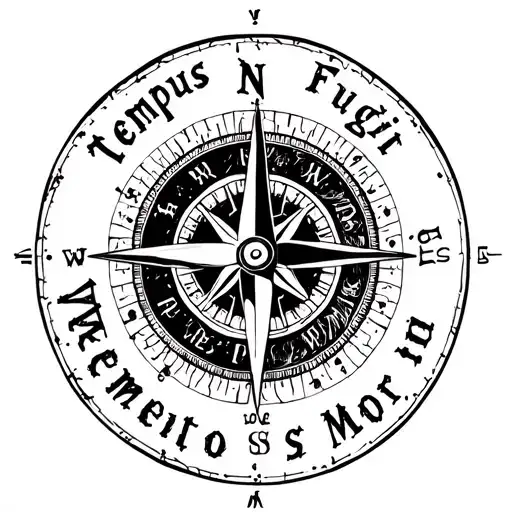compass, text saying "Tempus Fugit Memento Mori", lighthouse tattoo design idea