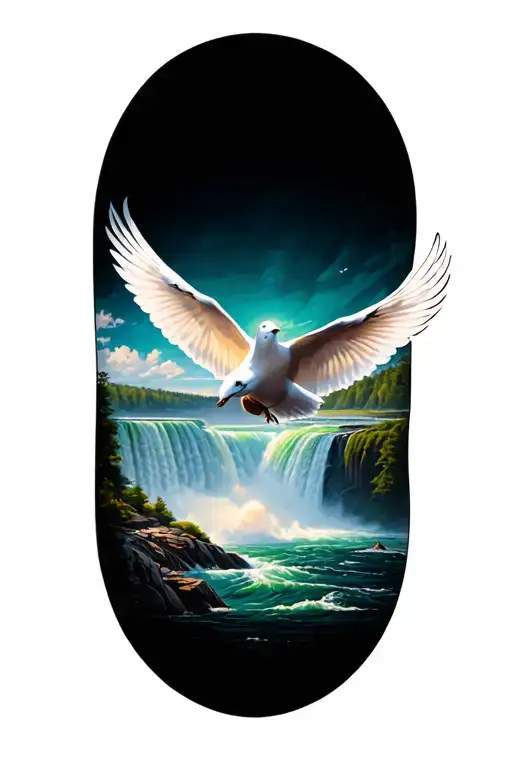 niagara falls and dove flying tattoo design idea