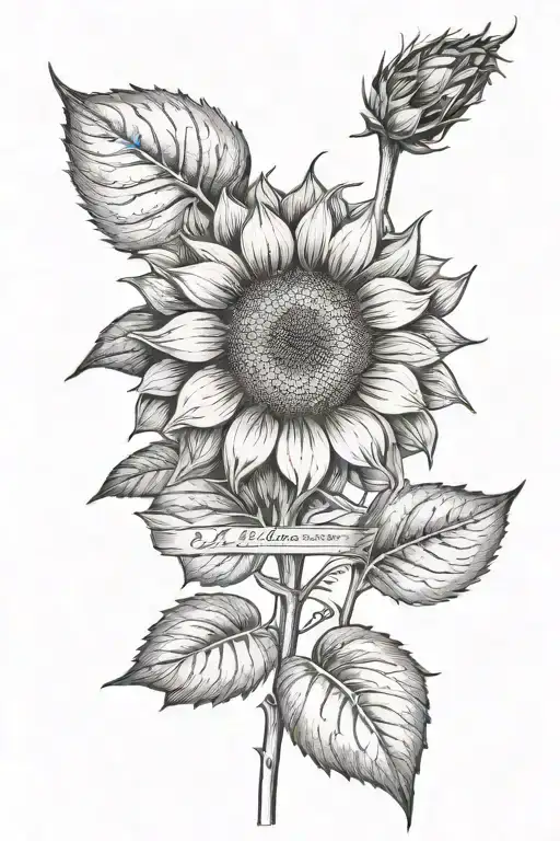 sunflower with stem and bible verse psalms 34:18 halway down the stem tattoo design idea