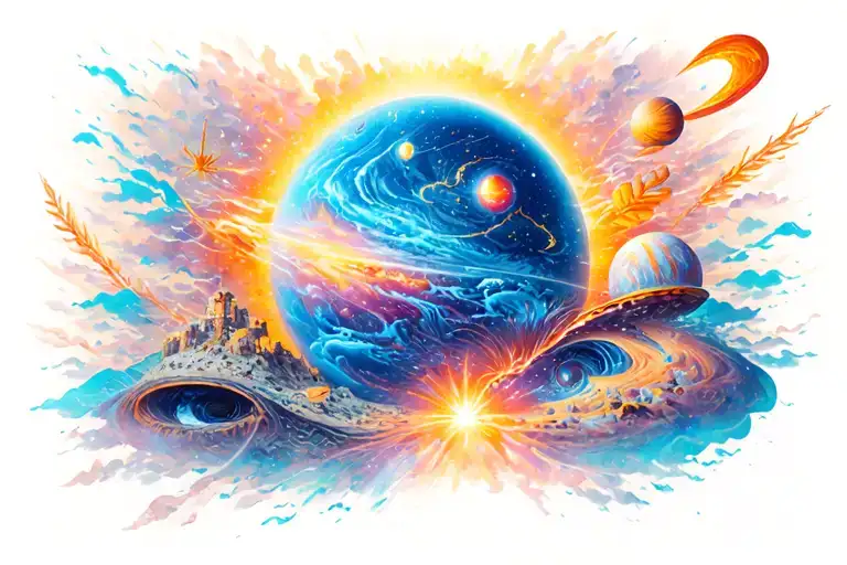 universe and 3D elements incorporated below tattoo design idea