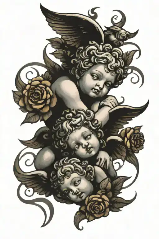 Cherubs resting arms and head tattoo design idea