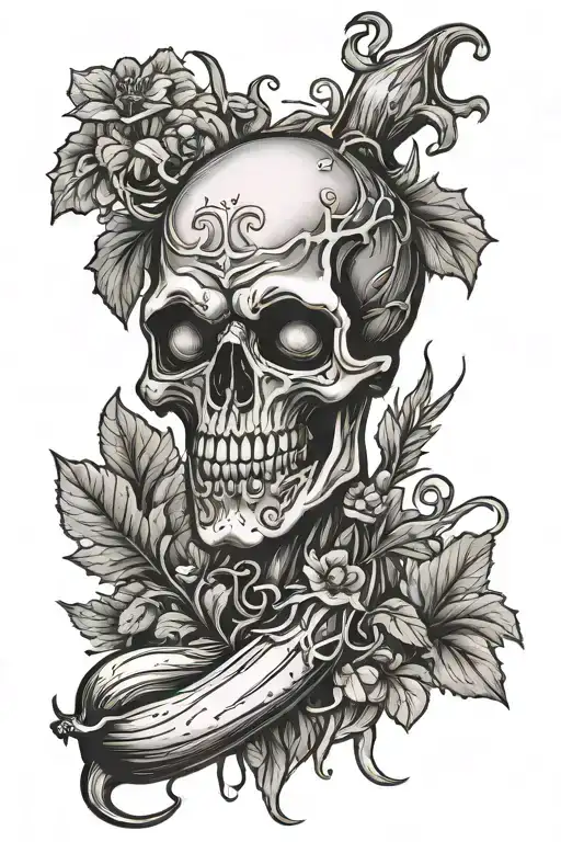 voice of vegetables, eggplant killer, ripper of corpses leek tattoo design idea