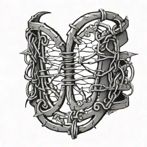 gothic barbed wire gross arm cuff tattoo design idea