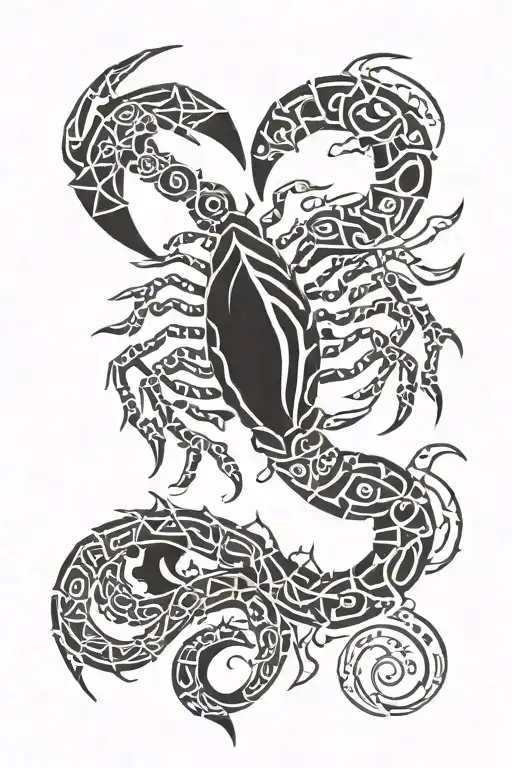 tribal scorpion with 6-8-73 in Roman numerals surrounded tattoo design idea