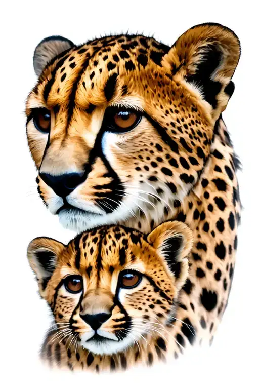 mom cheetah and baby cub faces merged together tattoo design idea