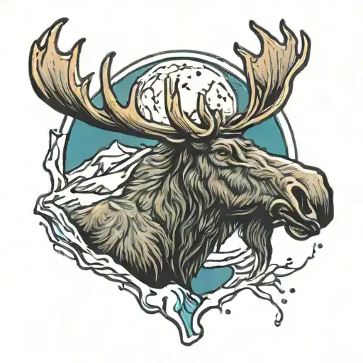 Moon Moose Ice Mountain tattoo design idea