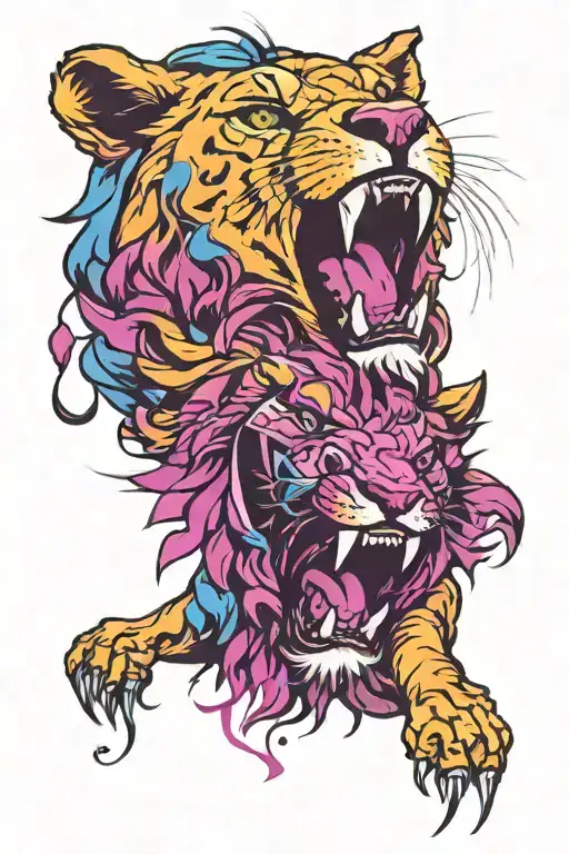 Wyatt and lion roaring tattoo design idea