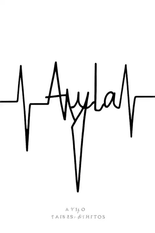 heartbeat line forming the word Ayla integrated tattoo design idea