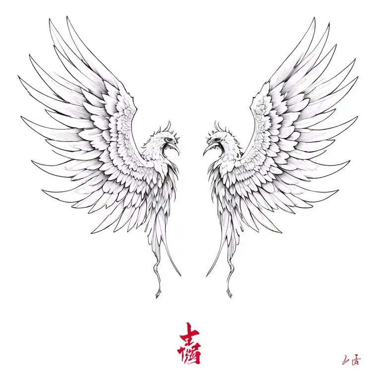 two angle Wings and in the Model this sing "神" tattoo design idea